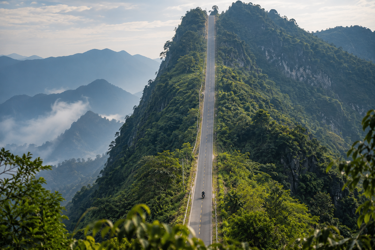 Illustrative reconstruction of a mountain road creating an extreme perspective illusion